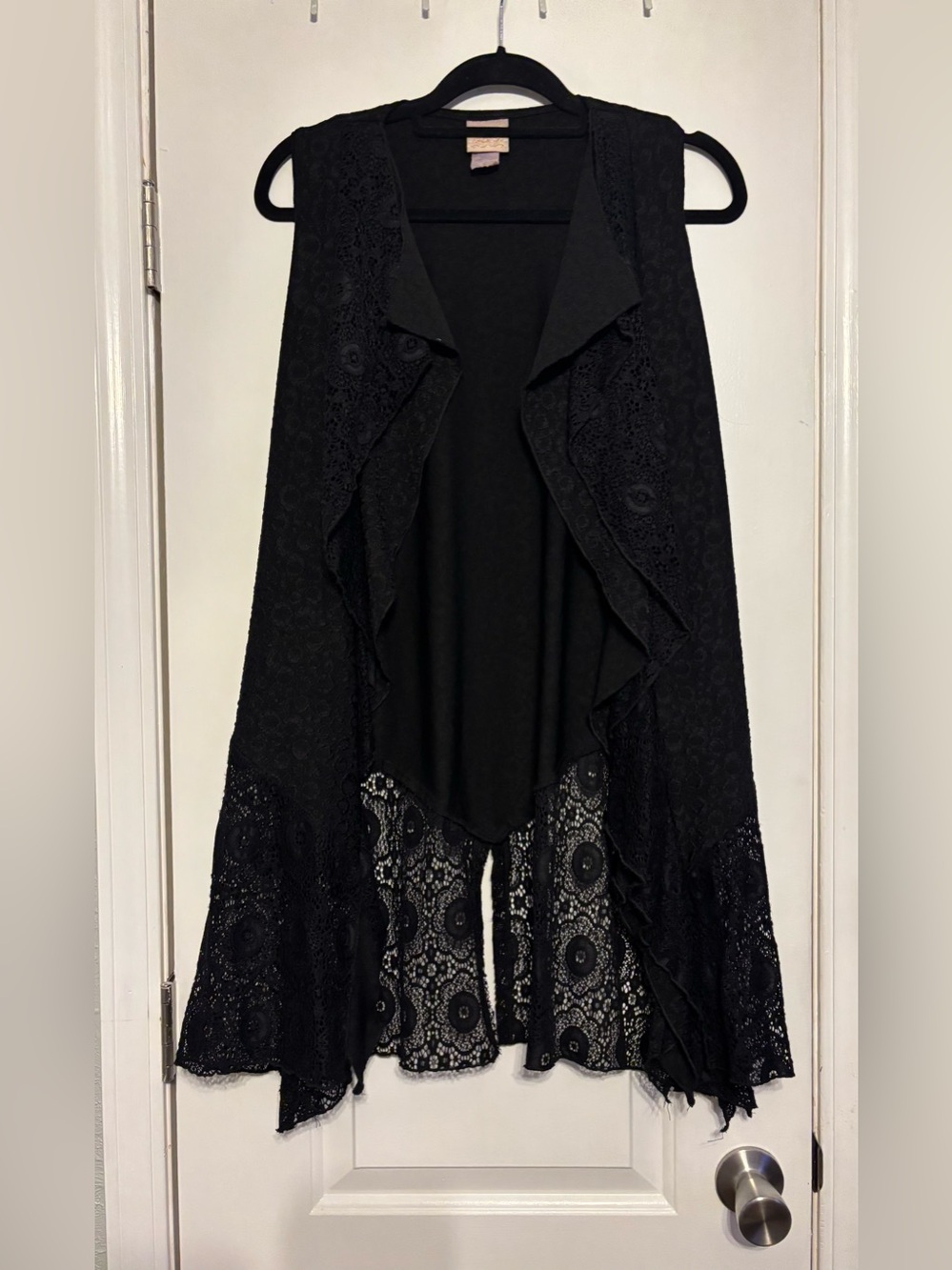 Zadie B’s Black Lace-Trim Open Front Women's Vest